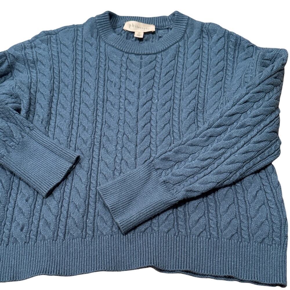 Philosophy Soft Knit Crewneck Cable Knit Sweater - Blue Woman small Petite S/P